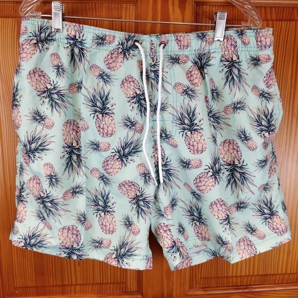 Pineapple Print Mens Drawstring Swim Trunks XL Tropical Beachwear - Picture 2 of 5